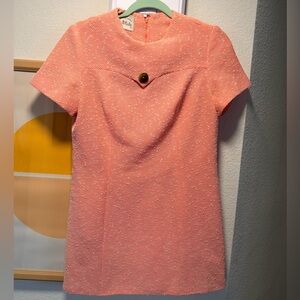 Vintage Mod 60s Coral Mini Dress with Button Detail